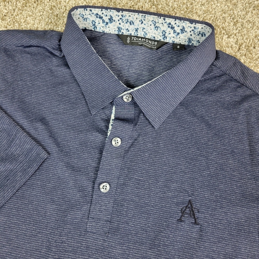 7 Diamonds Mens Small Gray Striped Performance Stretch Polo Short Sleeve
